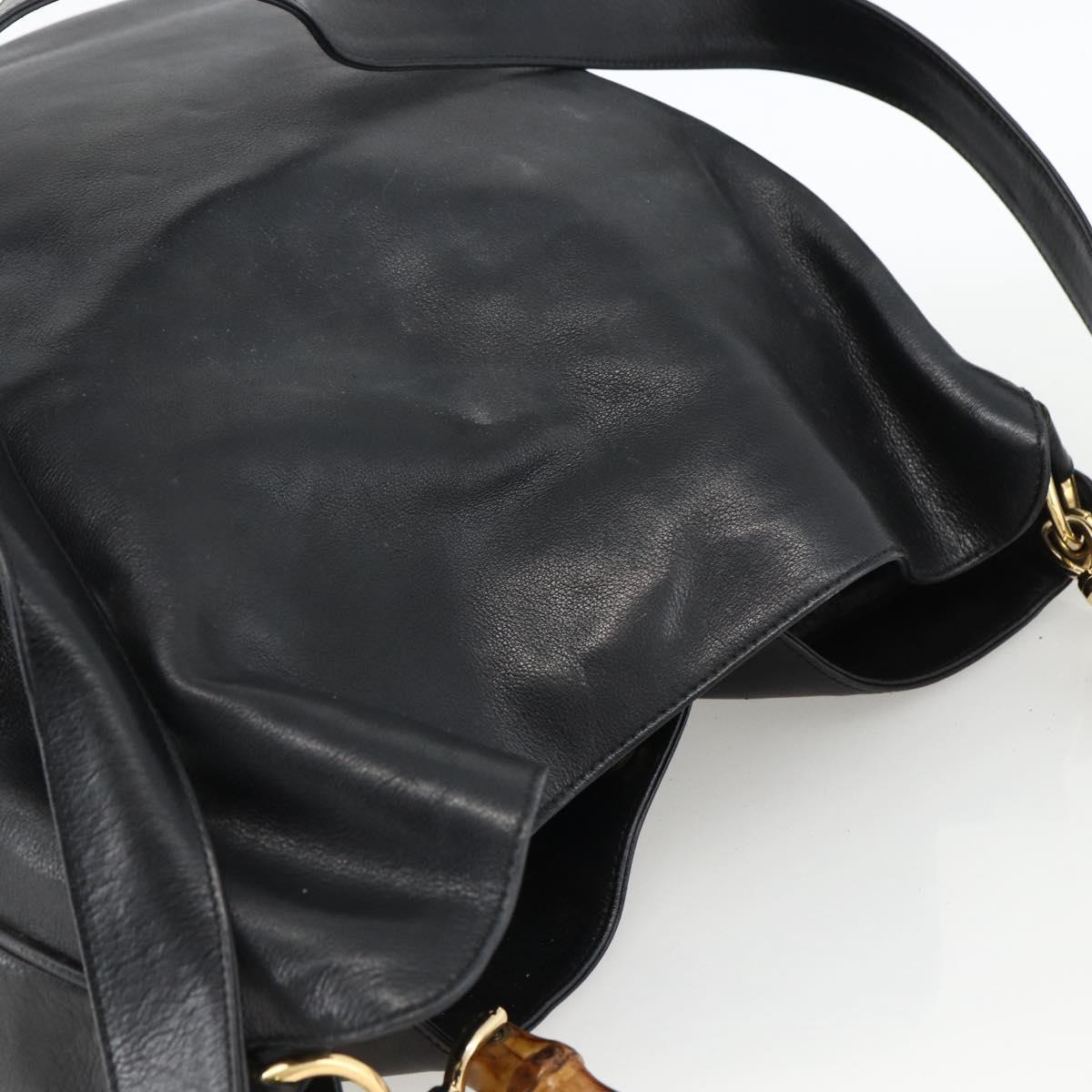 GUCCI Bamboo Shoulder Bag Leather 2way Black Gold 001 1781 1577 Auth 170828