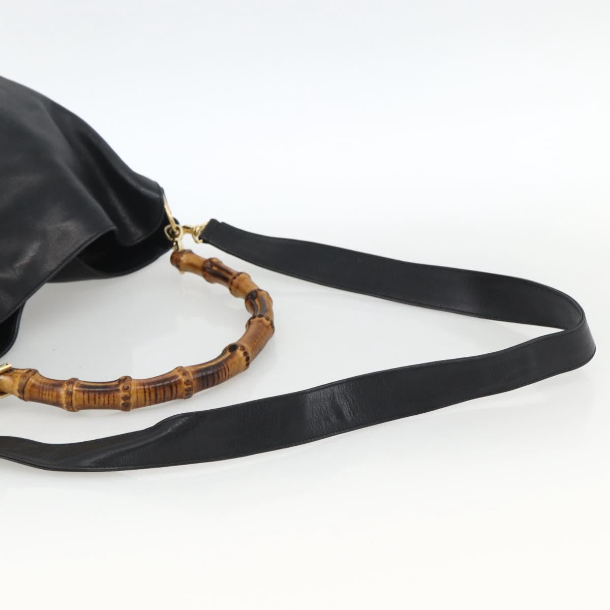 GUCCI Bamboo Shoulder Bag Leather 2way Black Gold 001 1781 1577 Auth 170828