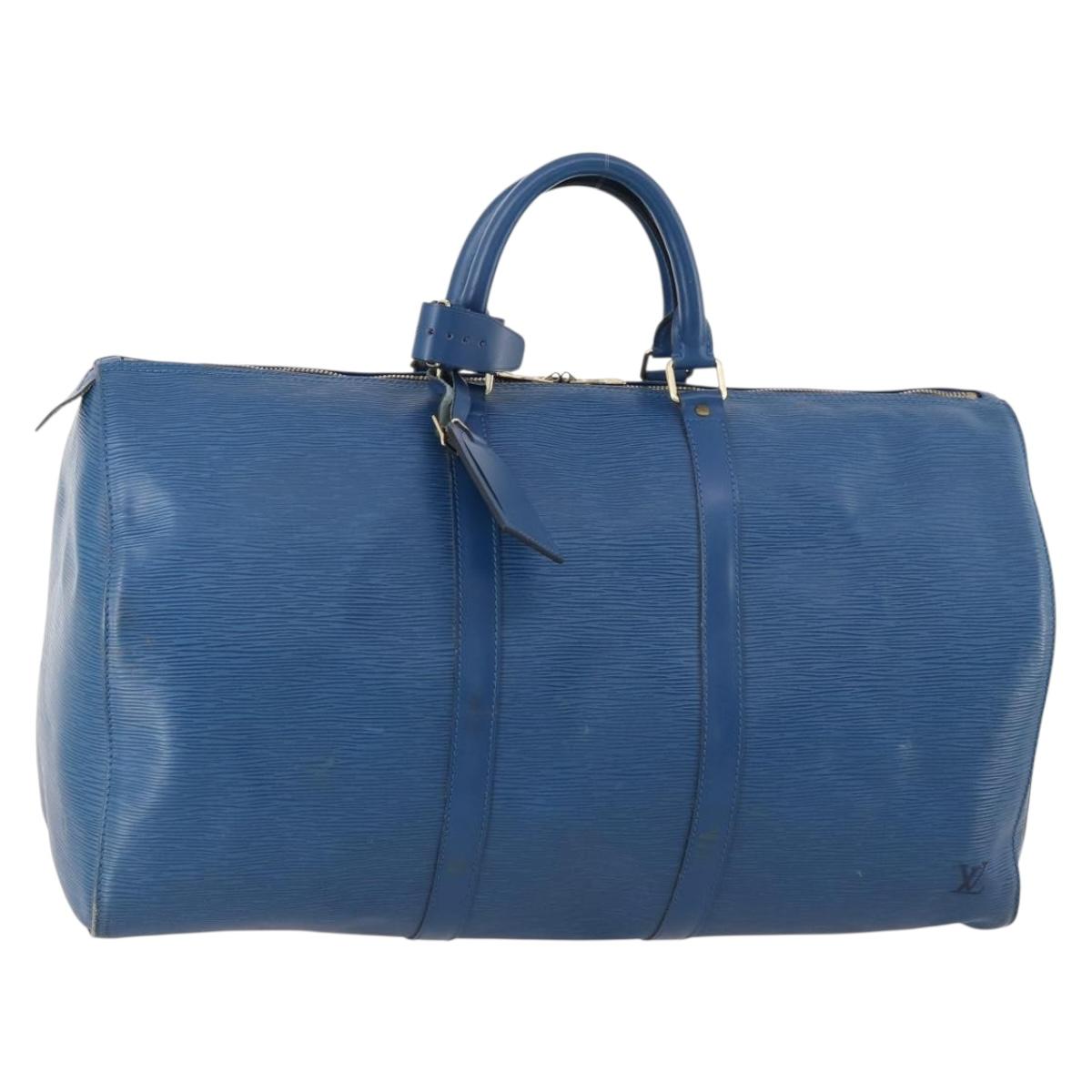 LOUIS VUITTON Epi Keepall 50 Boston Bag Blue M42965 LV Auth 170836