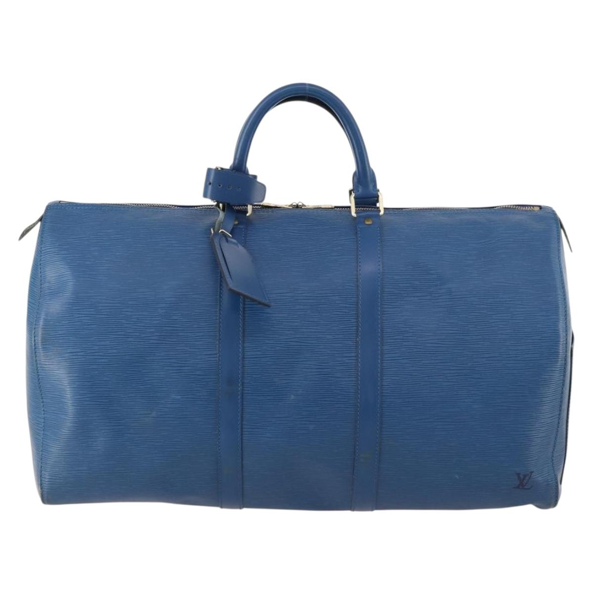 LOUIS VUITTON Epi Keepall 50 Boston Bag Blue M42965 LV Auth 170836