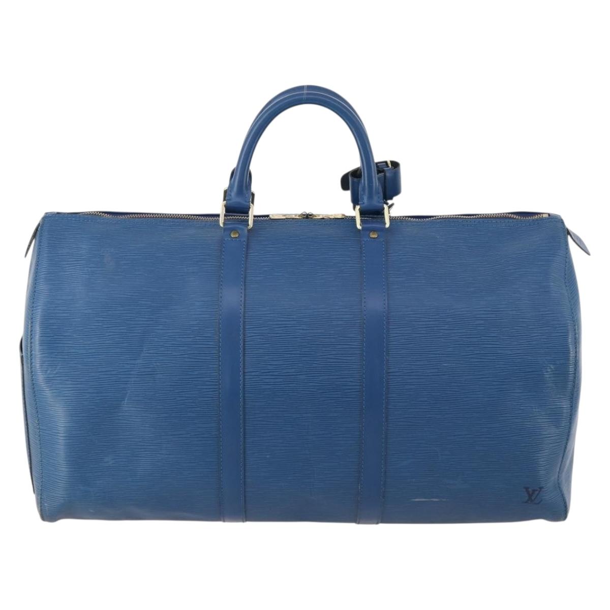 LOUIS VUITTON Epi Keepall 50 Boston Bag Blue M42965 LV Auth 170836