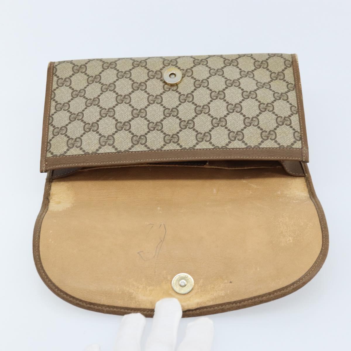 GUCCI GG Supreme Web Sherry Line Clutch Bag PVC Beige Gold 89 01 030 Auth 170838