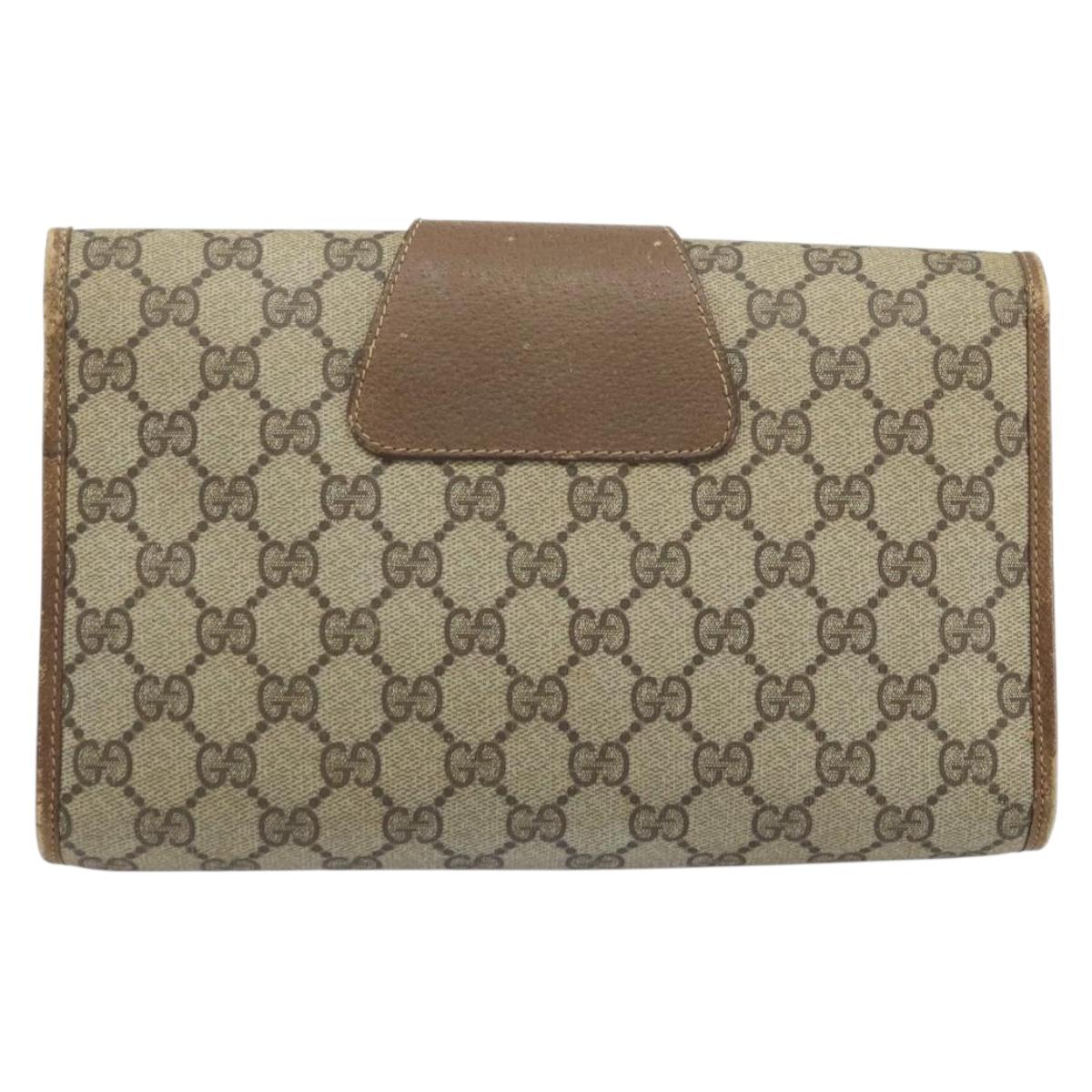 GUCCI GG Supreme Web Sherry Line Clutch Bag PVC Beige Gold 89 01 030 Auth 170838