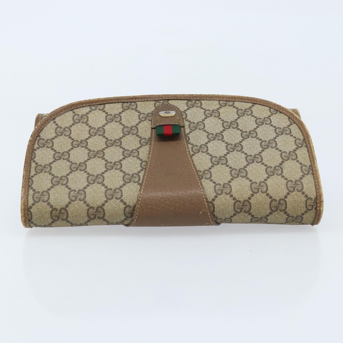 GUCCI GG Supreme Web Sherry Line Clutch Bag PVC Beige Gold 89 01 030 Auth 170838