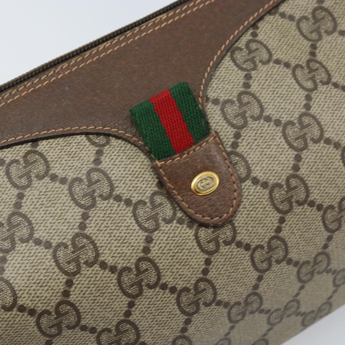 GUCCI GG Supreme Web Sherry Line Bag PVC Beige Gold 89 02 018 Auth 170839
