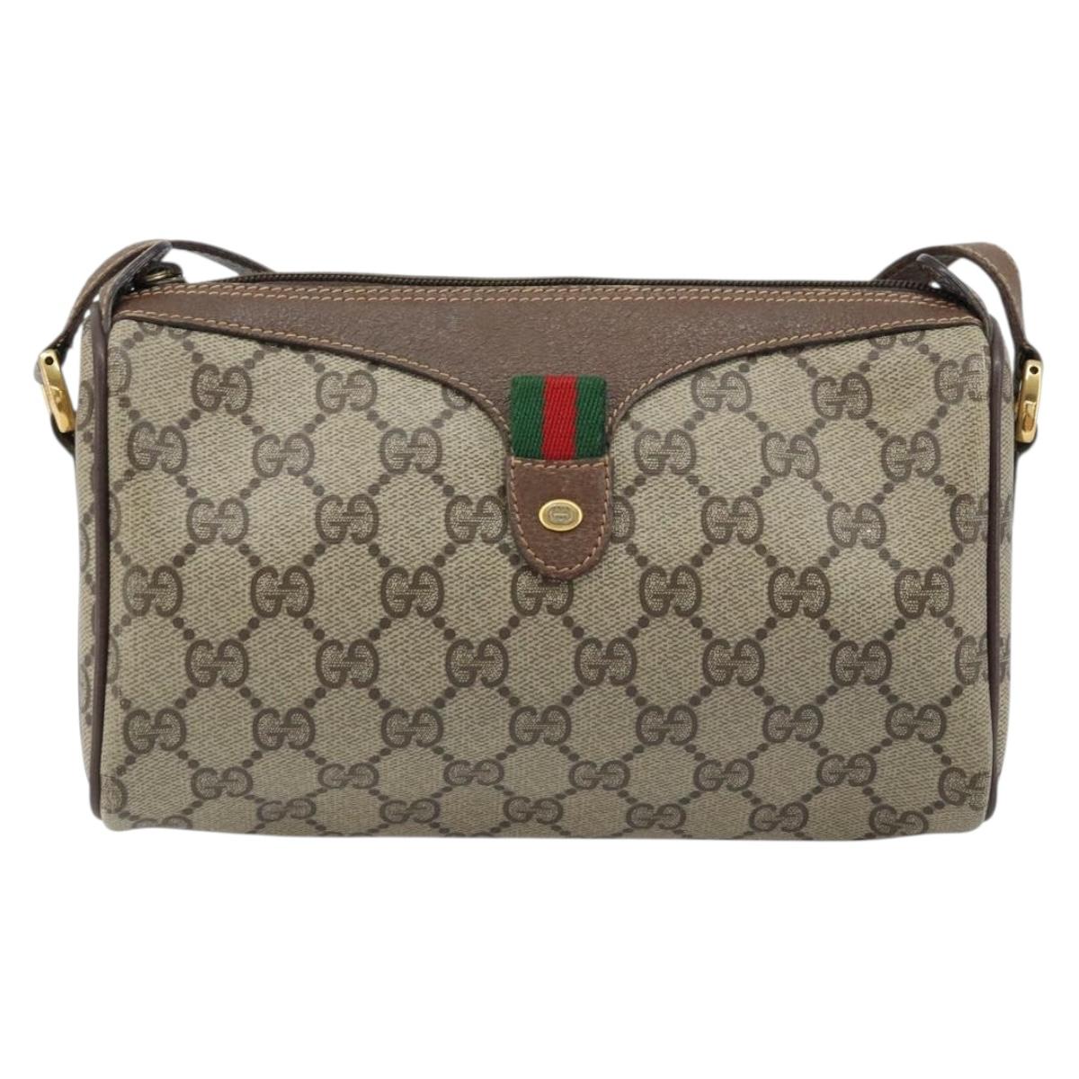 GUCCI GG Supreme Web Sherry Line Bag PVC Beige Gold 89 02 018 Auth 170839