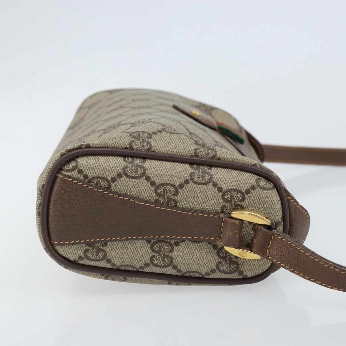 GUCCI GG Supreme Web Sherry Line Bag PVC Beige Gold 89 02 018 Auth 170839