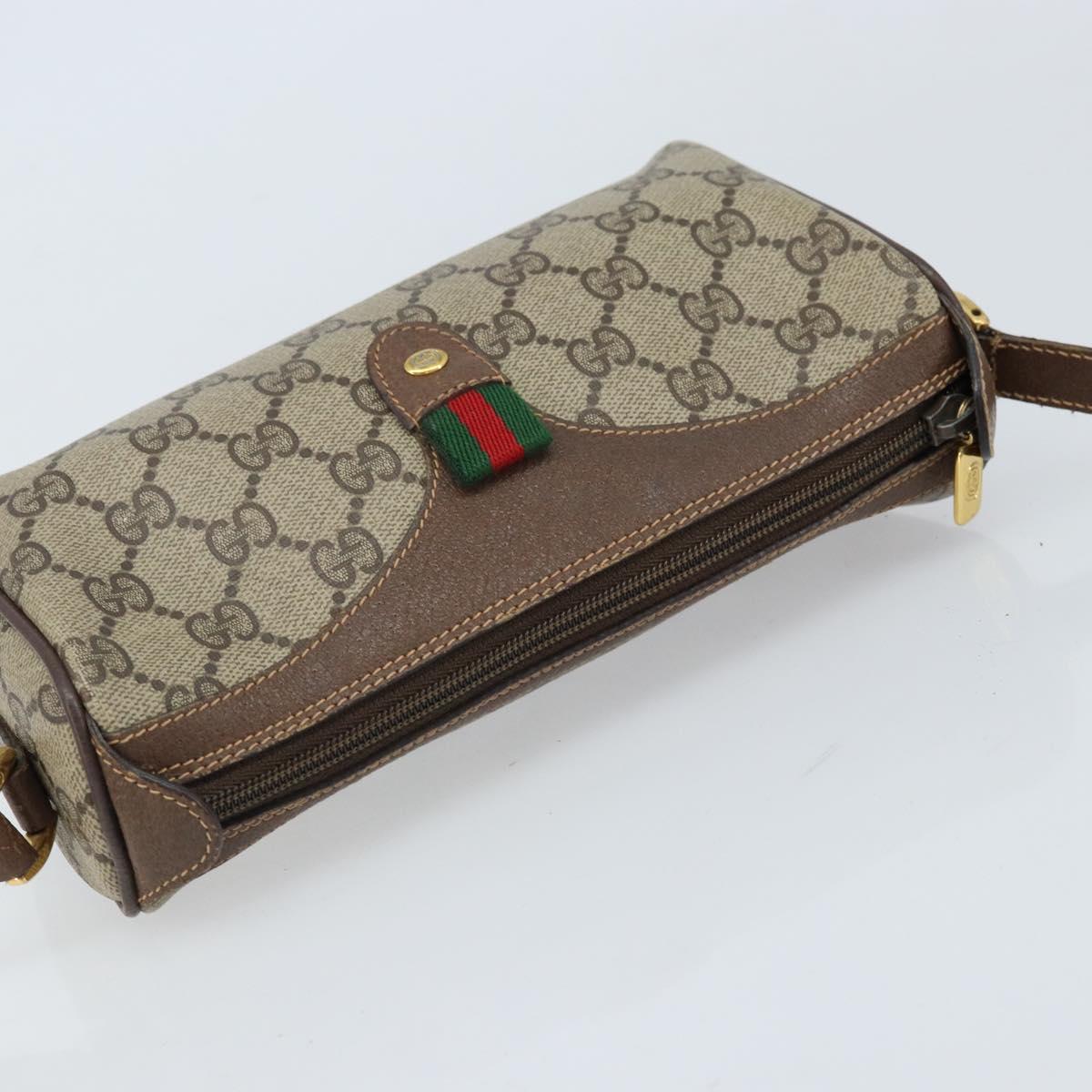 GUCCI GG Supreme Web Sherry Line Bag PVC Beige Gold 89 02 018 Auth 170839