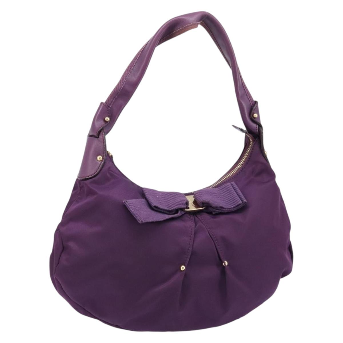 Salvatore Ferragamo Vala Shoulder Bag Nylon Purple Gold Auth 170840A