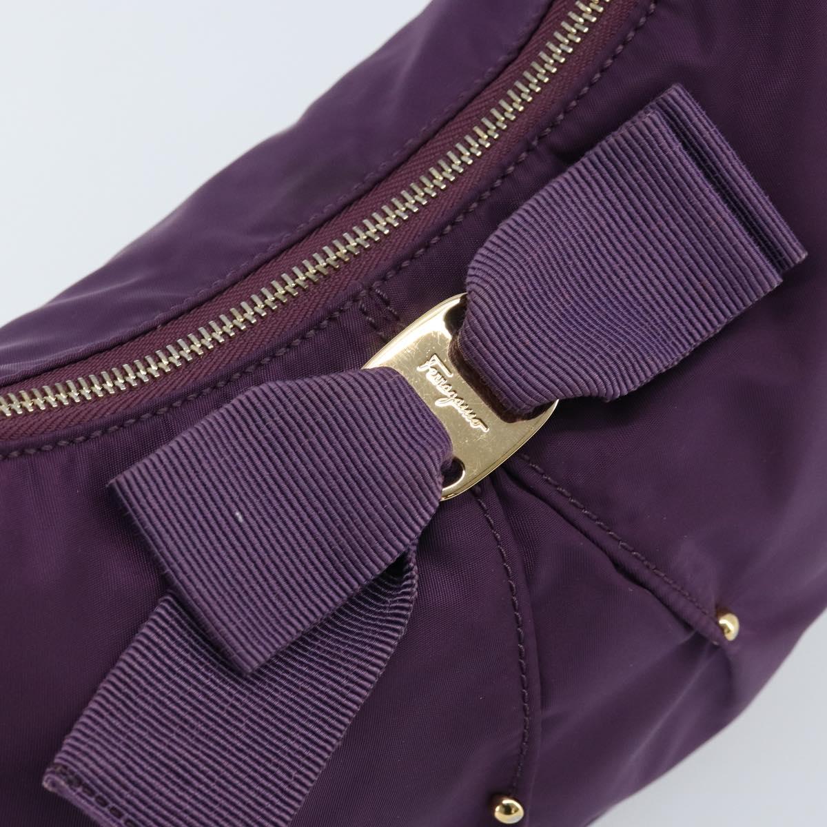 Salvatore Ferragamo Vala Shoulder Bag Nylon Purple Gold Auth 170840A