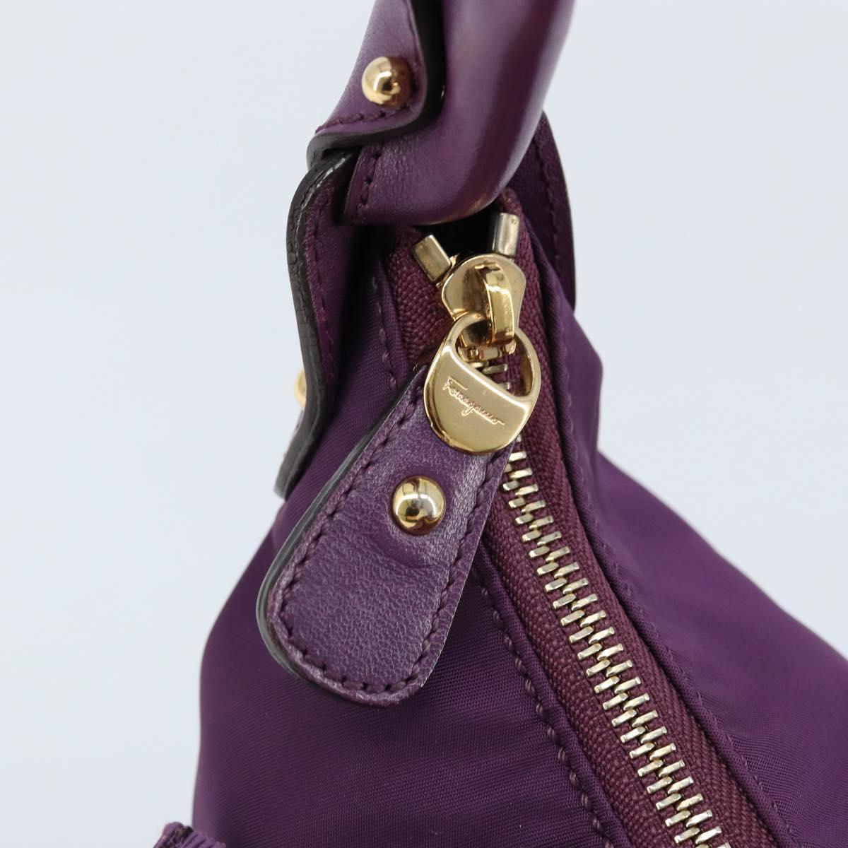 Salvatore Ferragamo Vala Shoulder Bag Nylon Purple Gold Auth 170840A