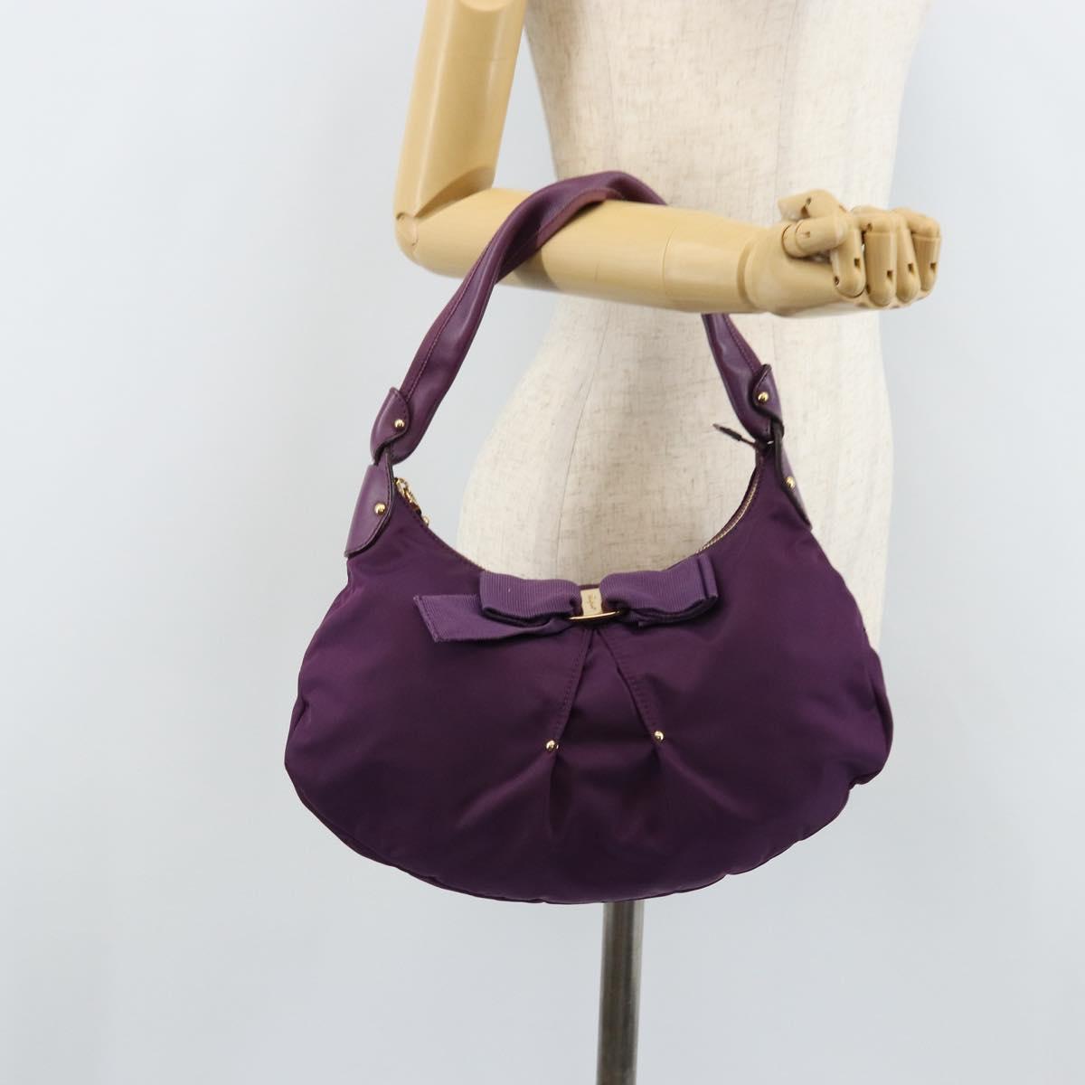 Salvatore Ferragamo Vala Shoulder Bag Nylon Purple Gold Auth 170840A
