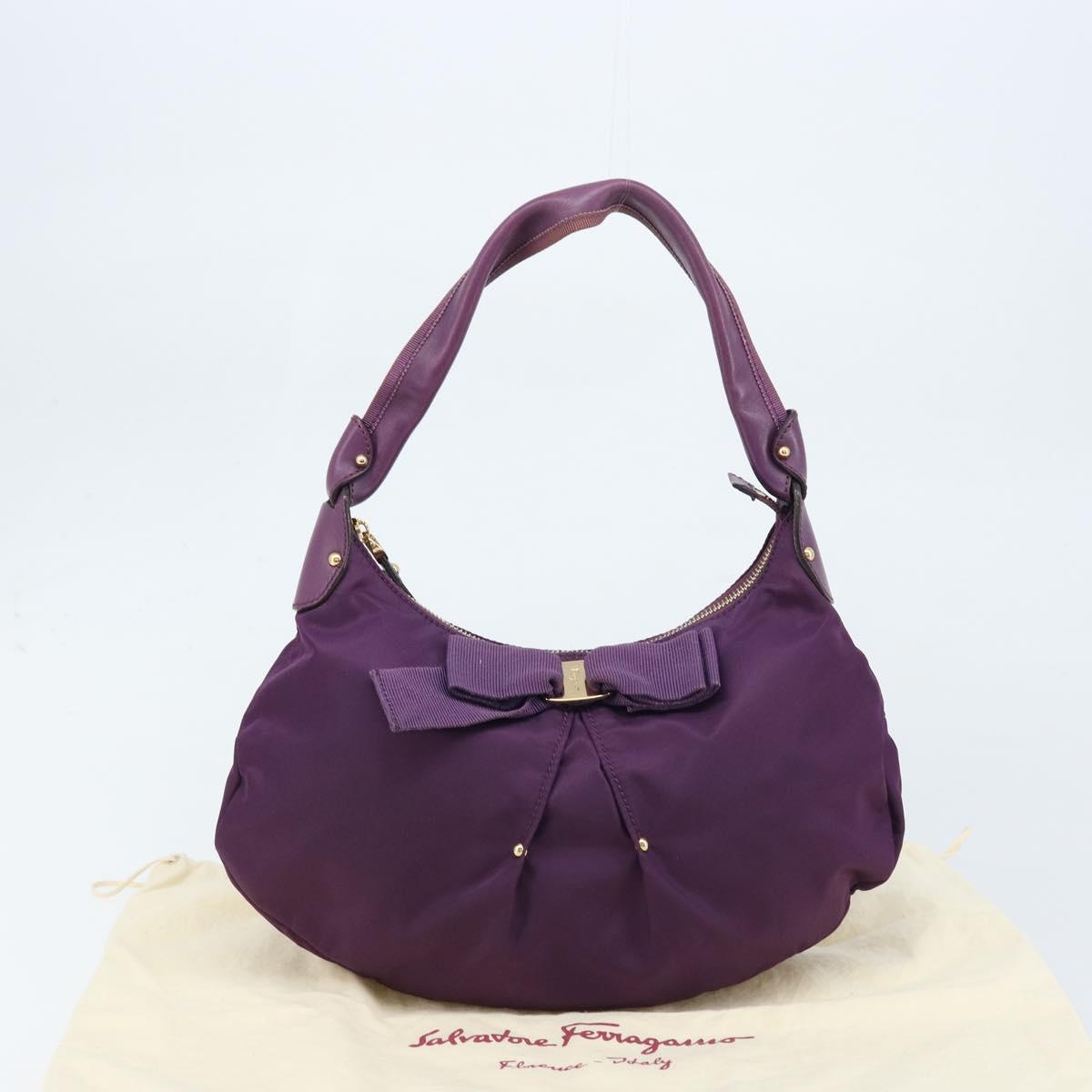 Salvatore Ferragamo Vala Shoulder Bag Nylon Purple Gold Auth 170840A