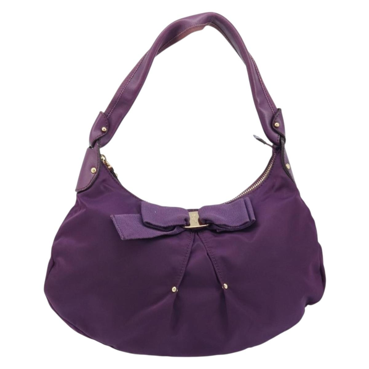 Salvatore Ferragamo Vala Shoulder Bag Nylon Purple Gold Auth 170840A
