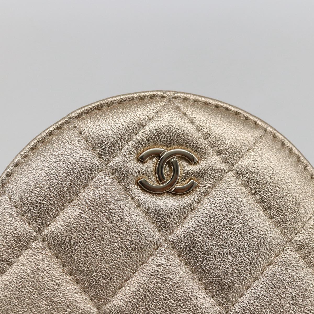 CHANEL Matelasse Coin Purse & AirPods Case Pouch Leather Gold CC Auth 170846SM
