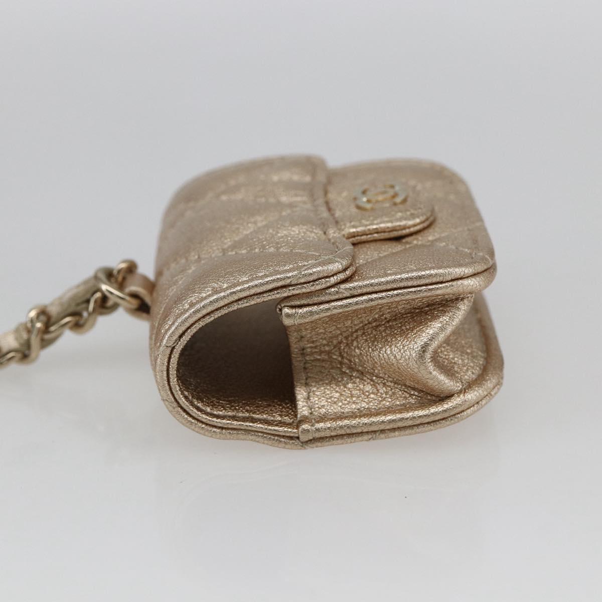 CHANEL Matelasse Coin Purse & AirPods Case Pouch Leather Gold CC Auth 170846SM