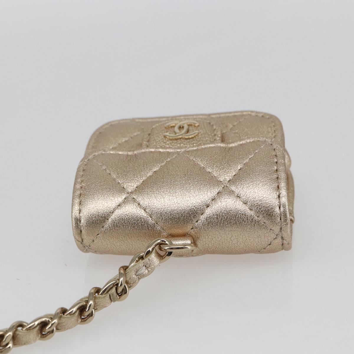 CHANEL Matelasse Coin Purse & AirPods Case Pouch Leather Gold CC Auth 170846SM