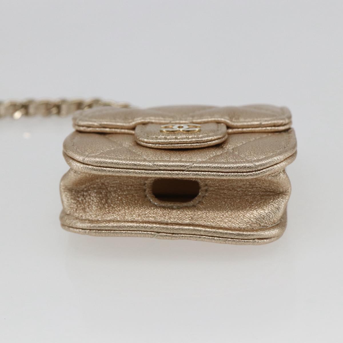 CHANEL Matelasse Coin Purse & AirPods Case Pouch Leather Gold CC Auth 170846SM