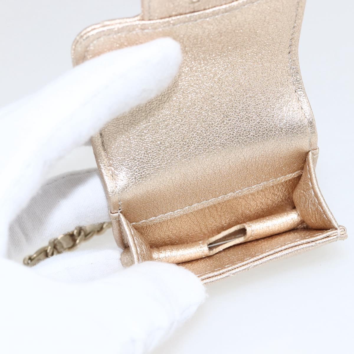 CHANEL Matelasse Coin Purse & AirPods Case Pouch Leather Gold CC Auth 170846SM