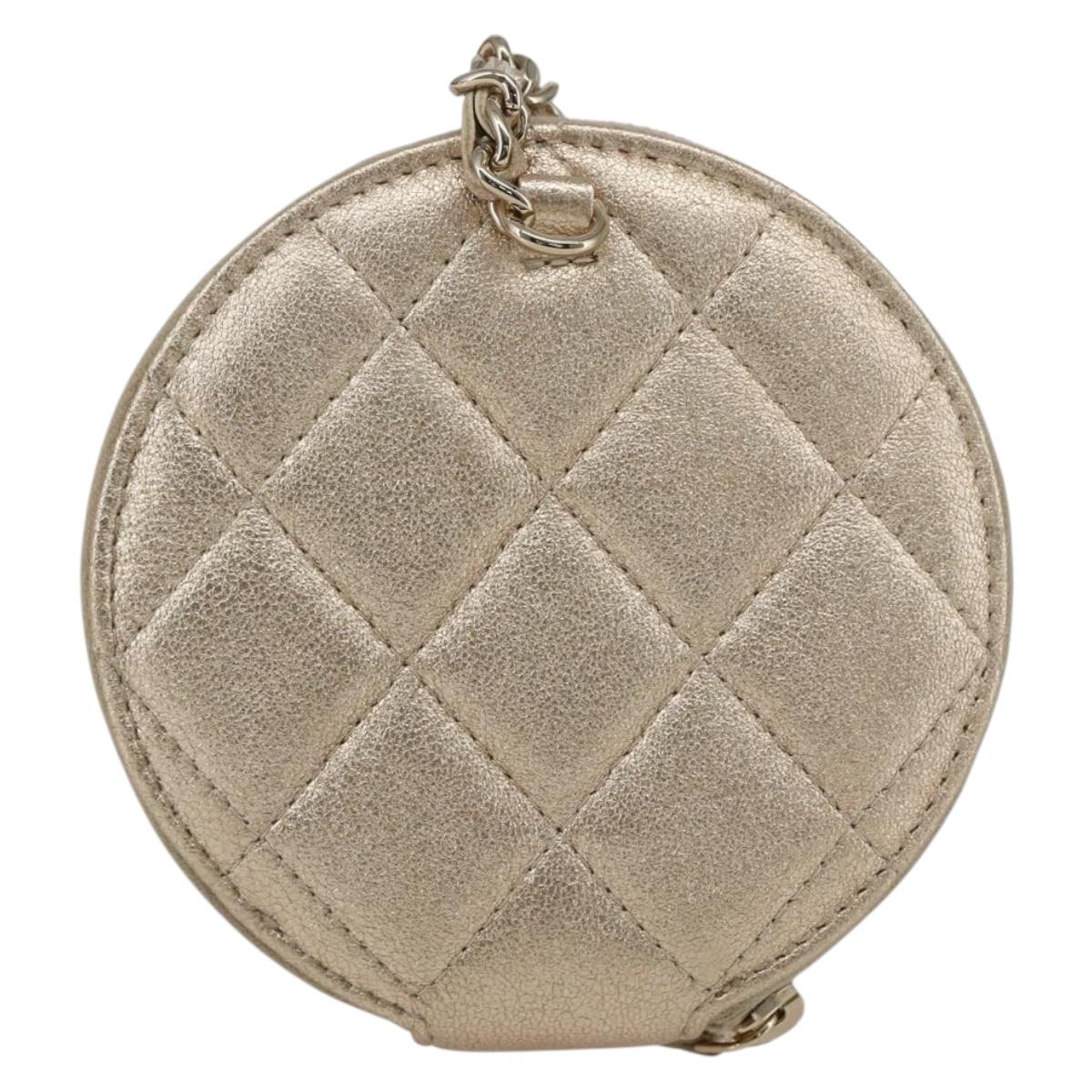 CHANEL Matelasse Coin Purse & AirPods Case Pouch Leather Gold CC Auth 170846SM