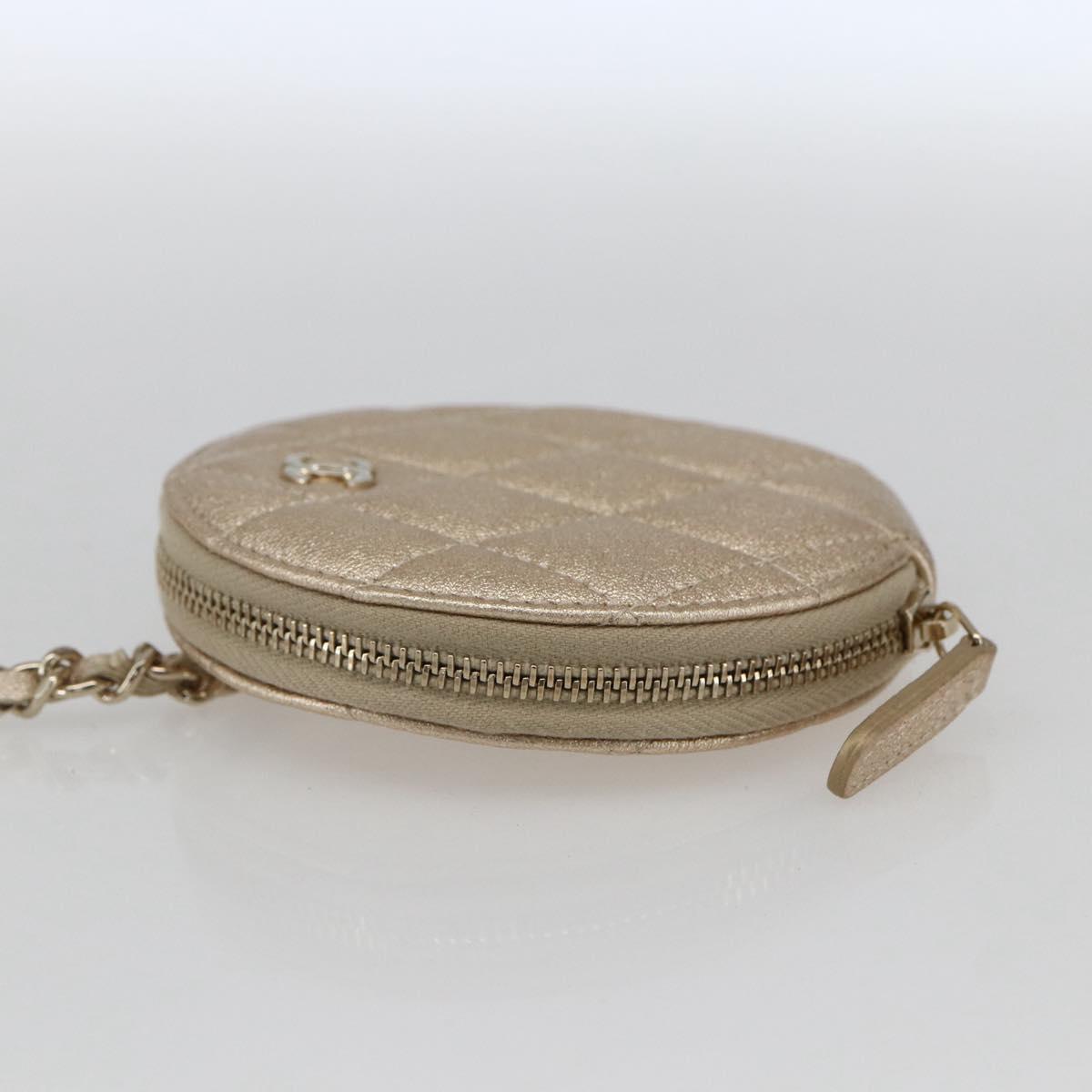 CHANEL Matelasse Coin Purse & AirPods Case Pouch Leather Gold CC Auth 170846SM