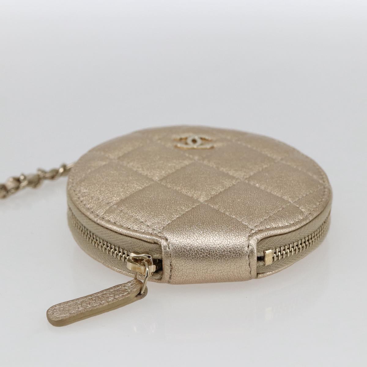 CHANEL Matelasse Coin Purse & AirPods Case Pouch Leather Gold CC Auth 170846SM