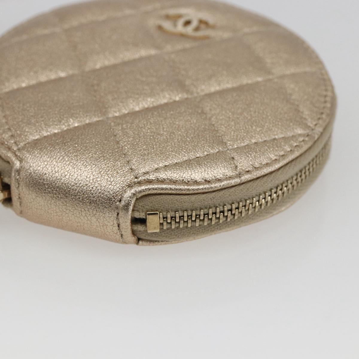 CHANEL Matelasse Coin Purse & AirPods Case Pouch Leather Gold CC Auth 170846SM