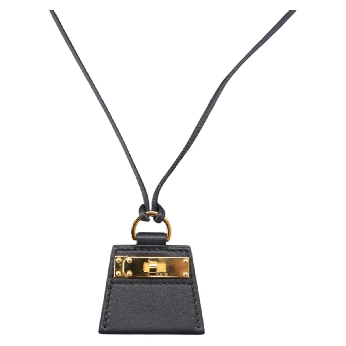 HERMES Mon Petit Kelly PM Necklace Leather Black Auth 170847M