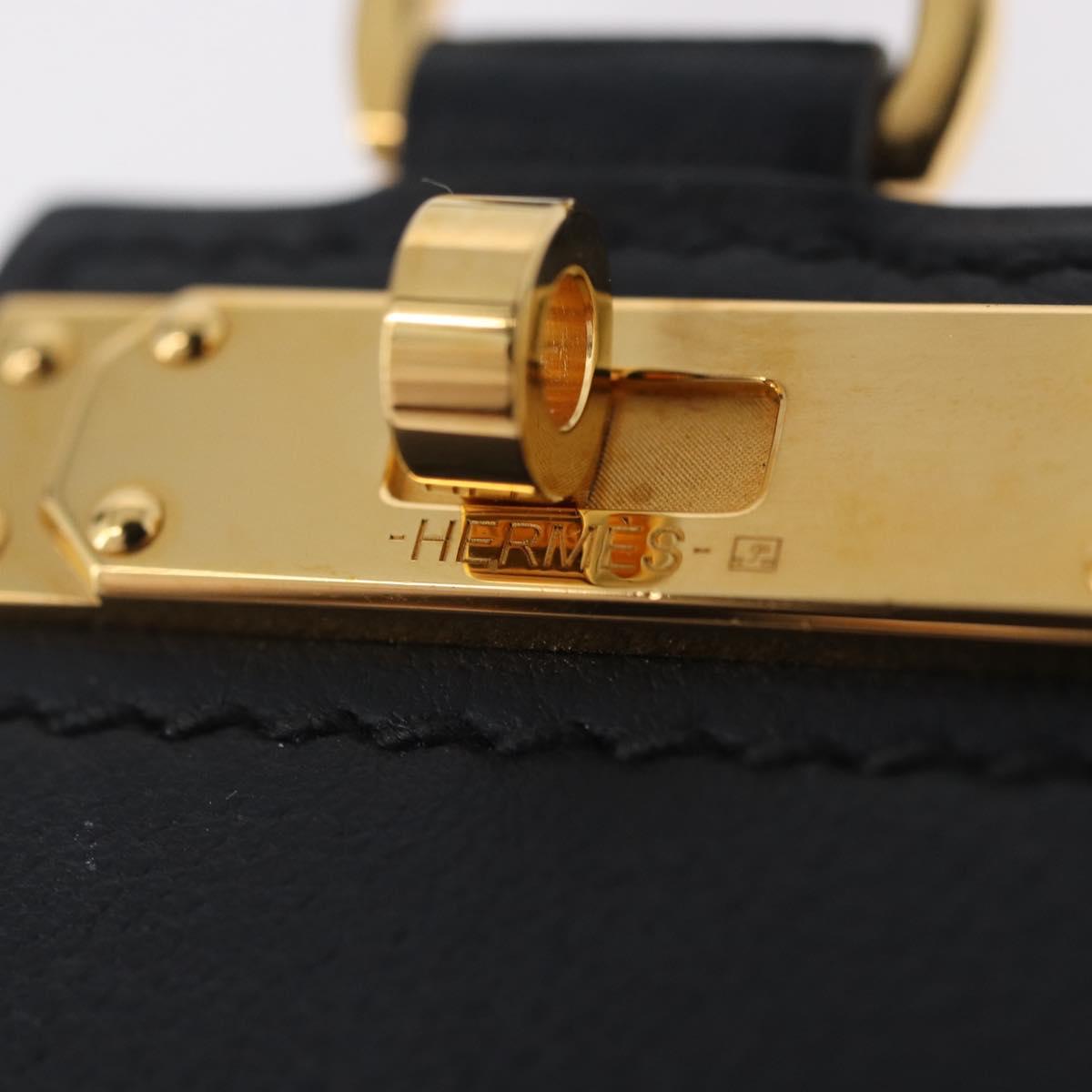 HERMES Mon Petit Kelly PM Necklace Leather Black Auth 170847M