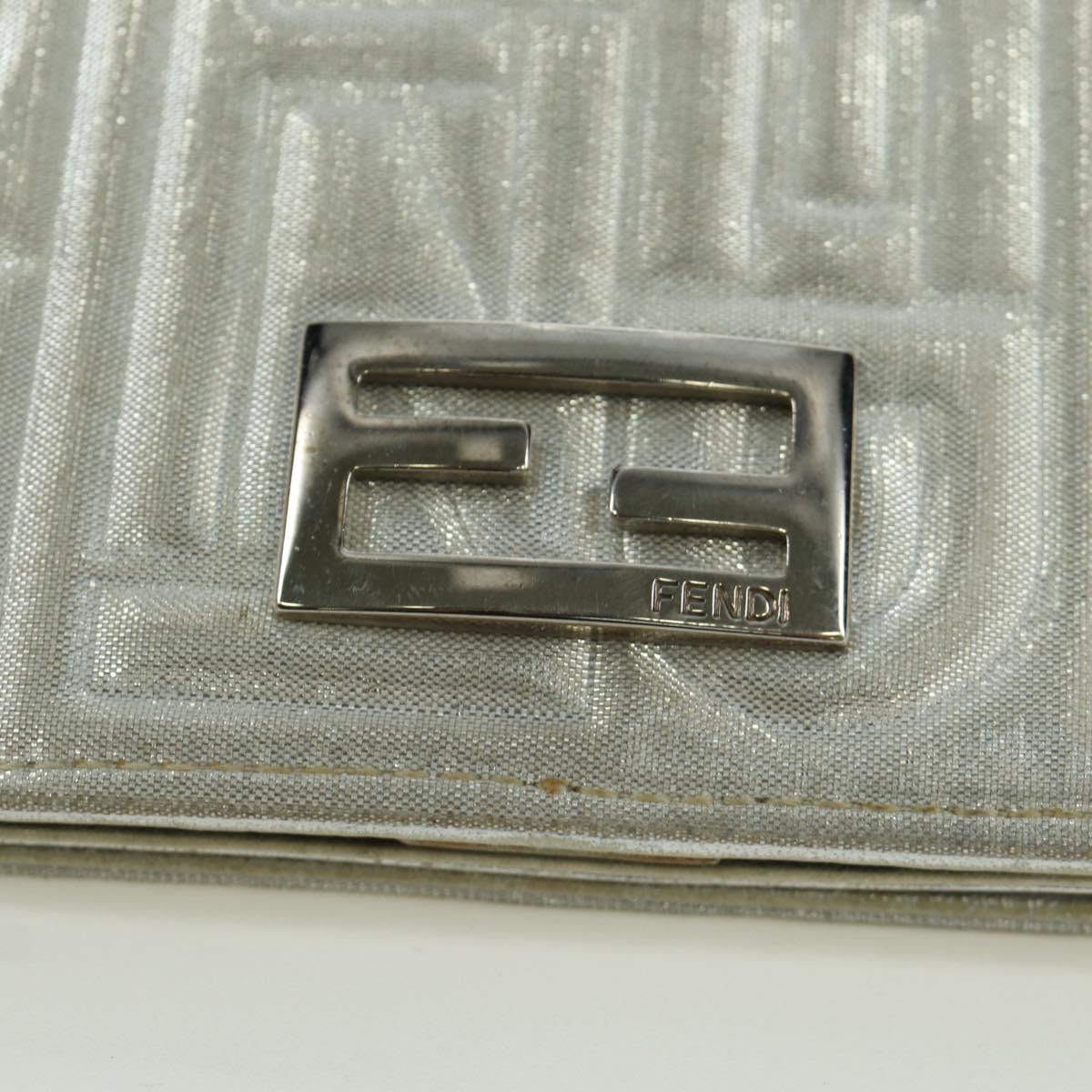 FENDI Chain Wallet Shoulder Bag Leather Silver Auth 170855V