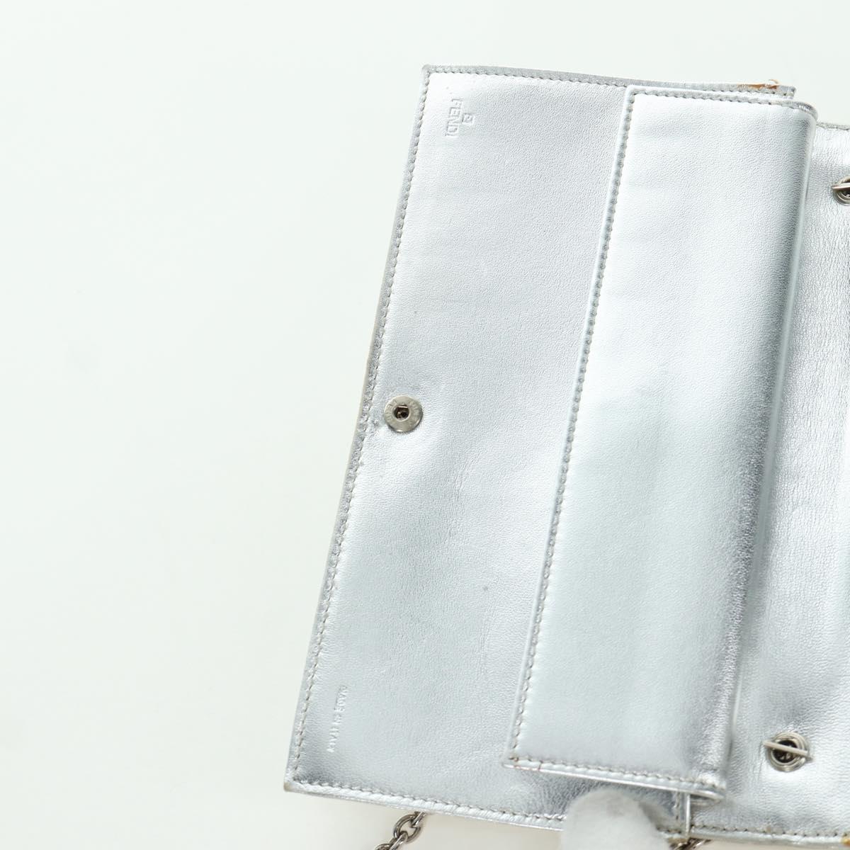 FENDI Chain Wallet Shoulder Bag Leather Silver Auth 170855V