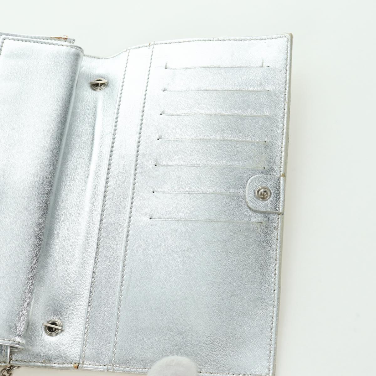 FENDI Chain Wallet Shoulder Bag Leather Silver Auth 170855V