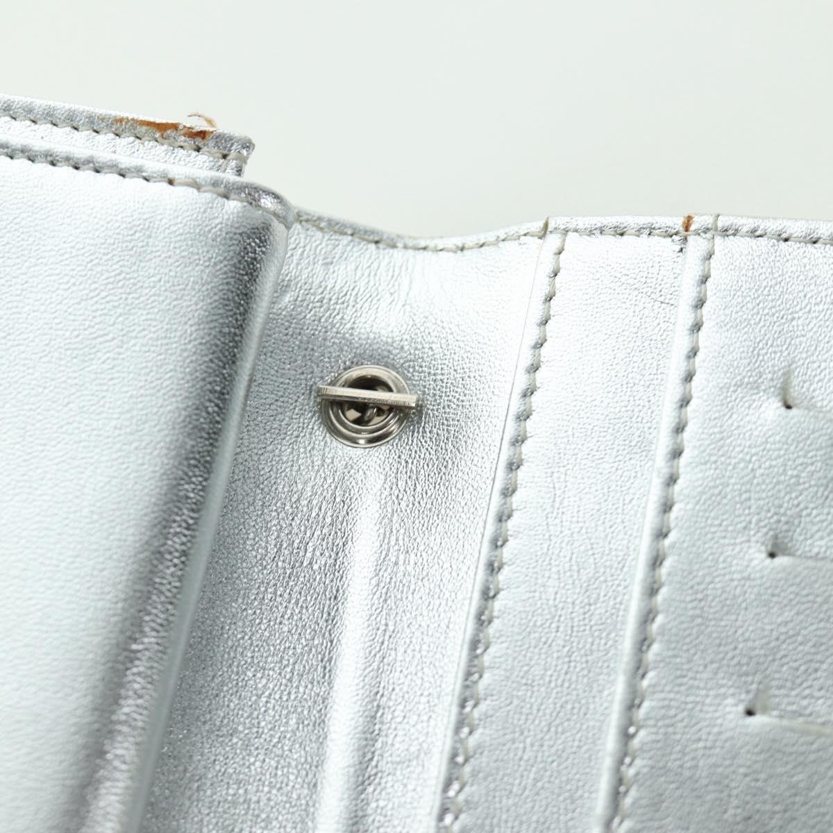 FENDI Chain Wallet Shoulder Bag Leather Silver Auth 170855V