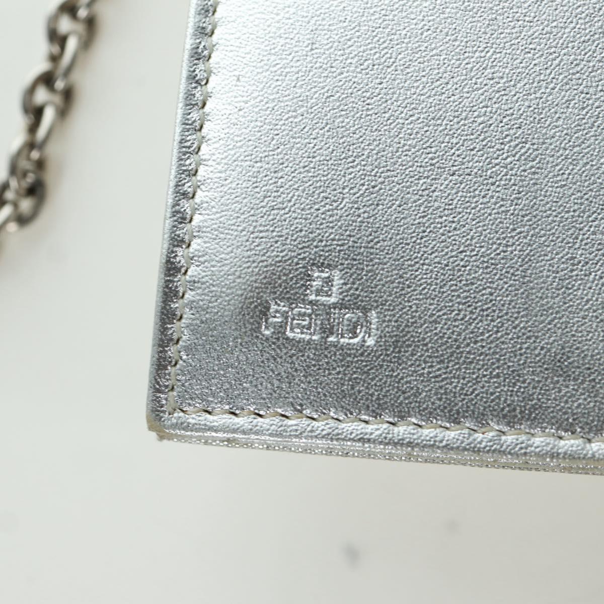FENDI Chain Wallet Shoulder Bag Leather Silver Auth 170855V