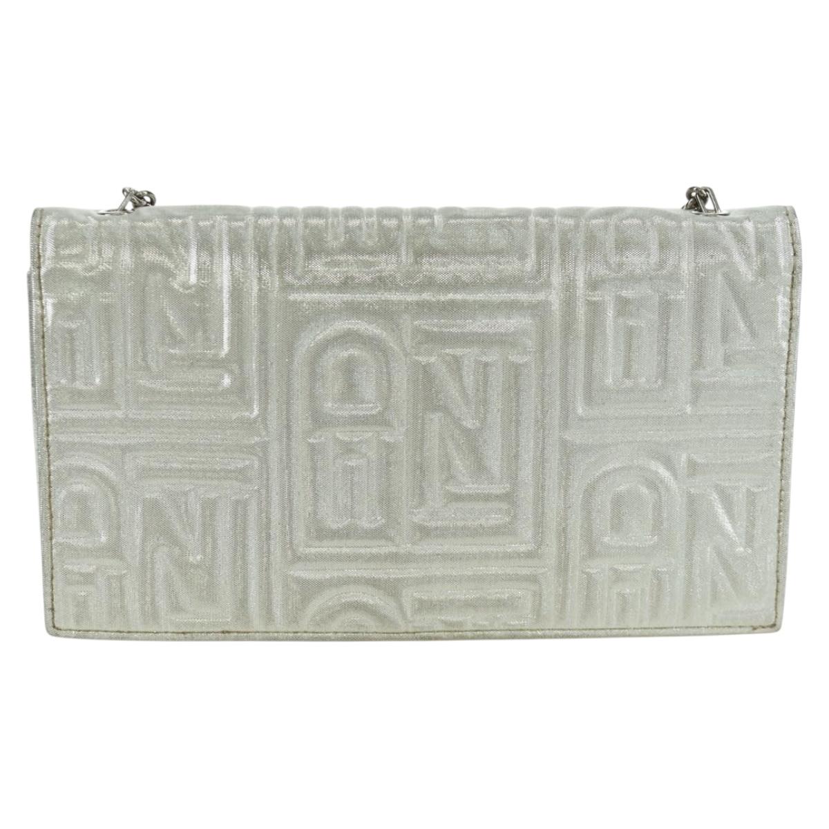 FENDI Chain Wallet Shoulder Bag Leather Silver Auth 170855V