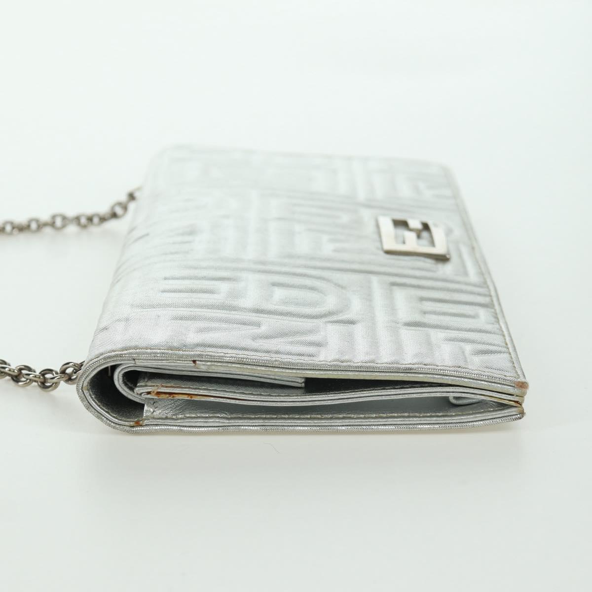 FENDI Chain Wallet Shoulder Bag Leather Silver Auth 170855V