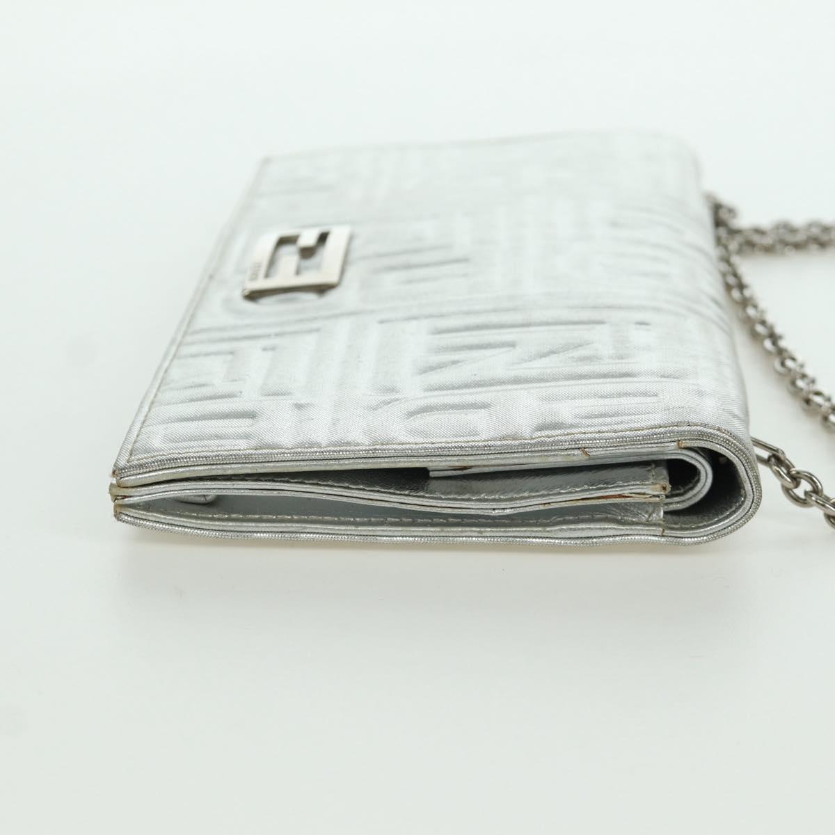 FENDI Chain Wallet Shoulder Bag Leather Silver Auth 170855V