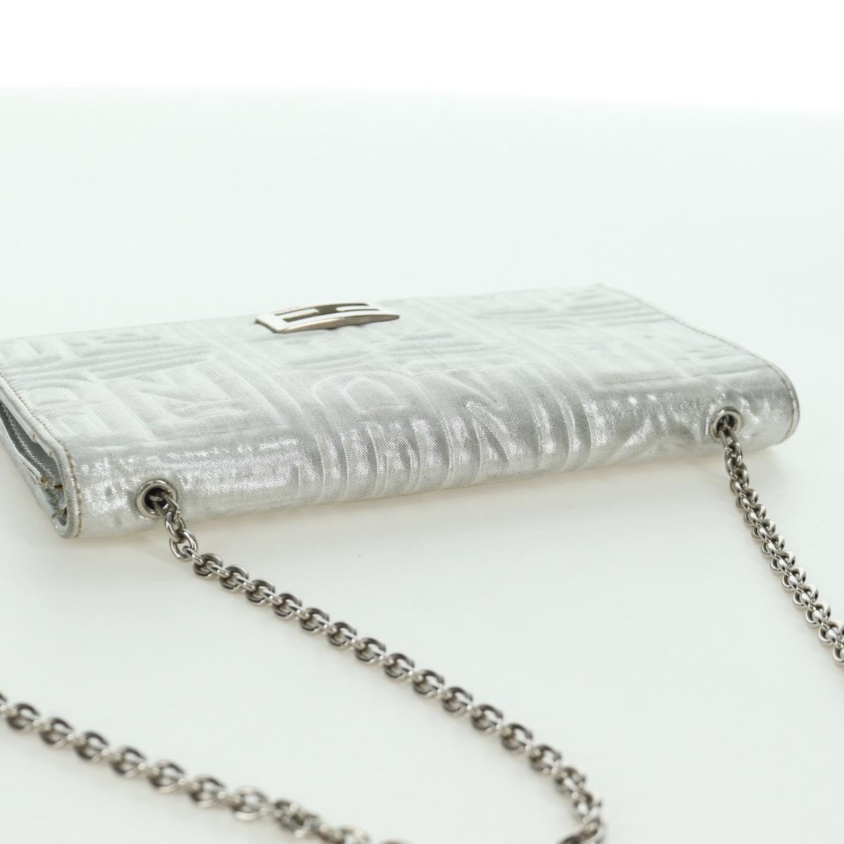 FENDI Chain Wallet Shoulder Bag Leather Silver Auth 170855V