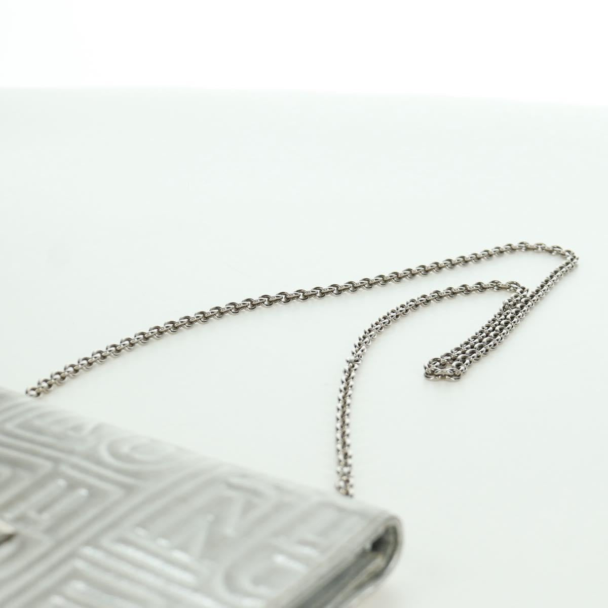 FENDI Chain Wallet Shoulder Bag Leather Silver Auth 170855V