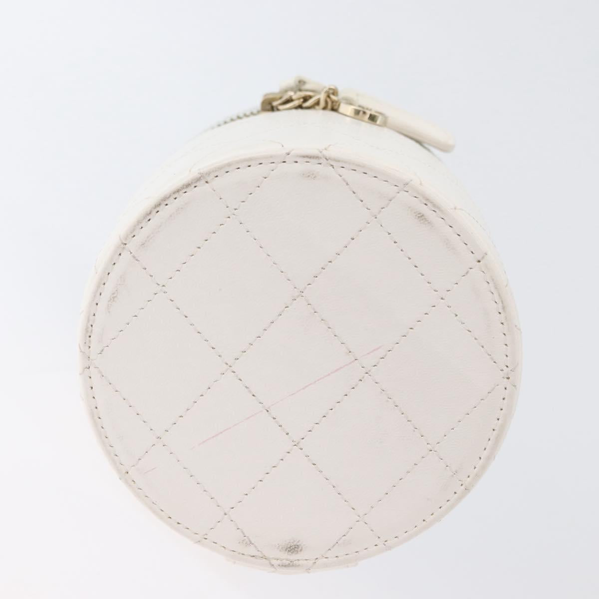 CHANEL Matelasse Chain Shoulder Bag Lamb Skin White Gold CC Auth 170857M