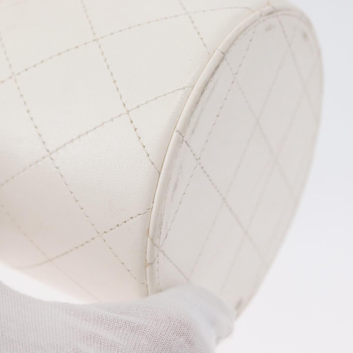 CHANEL Matelasse Chain Shoulder Bag Lamb Skin White Gold CC Auth 170857M