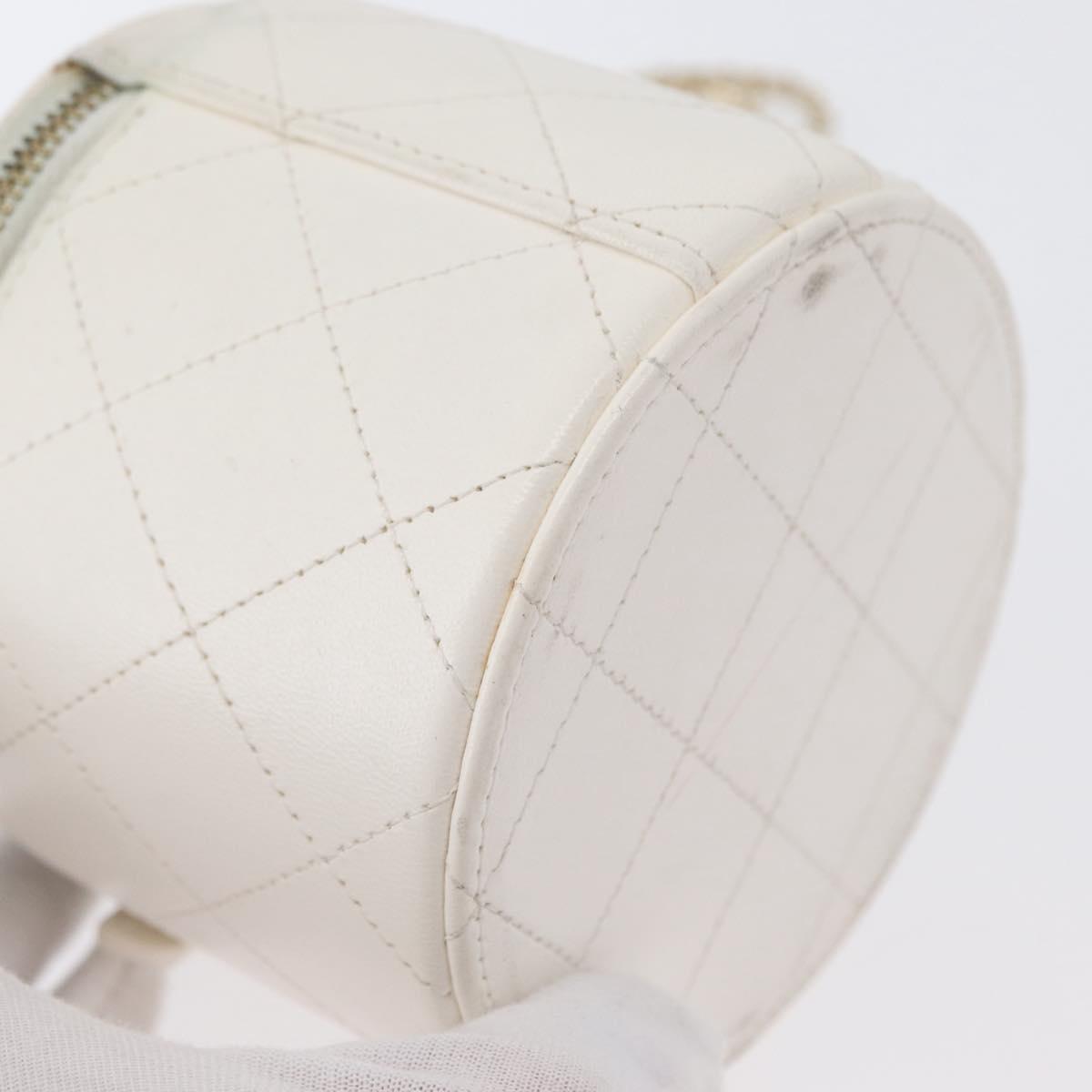 CHANEL Matelasse Chain Shoulder Bag Lamb Skin White Gold CC Auth 170857M