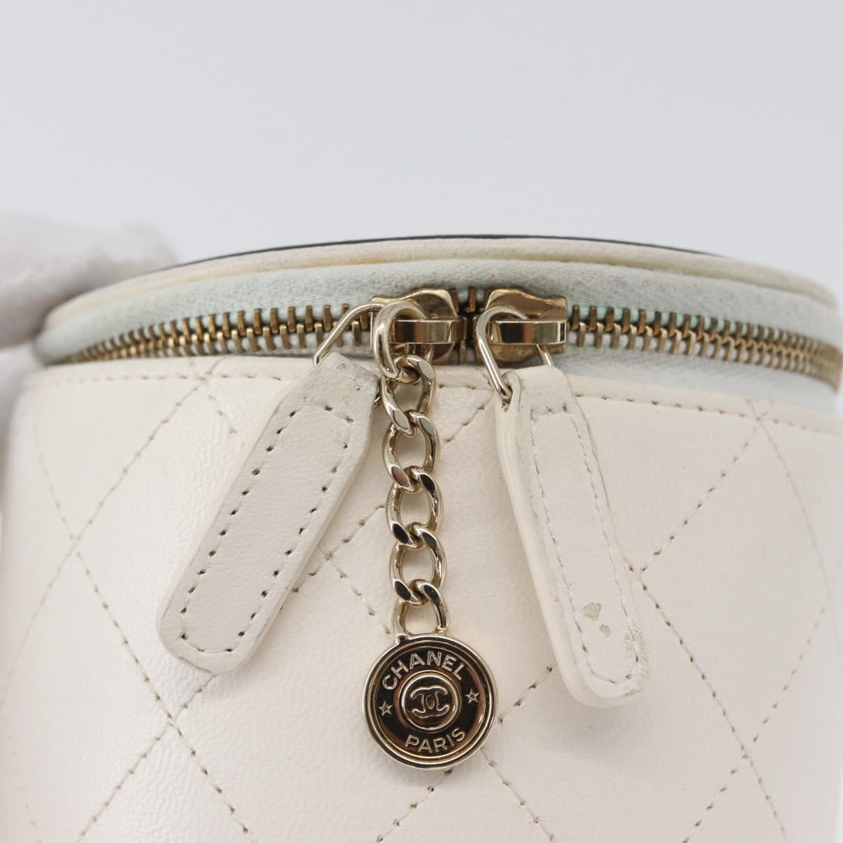 CHANEL Matelasse Chain Shoulder Bag Lamb Skin White Gold CC Auth 170857M