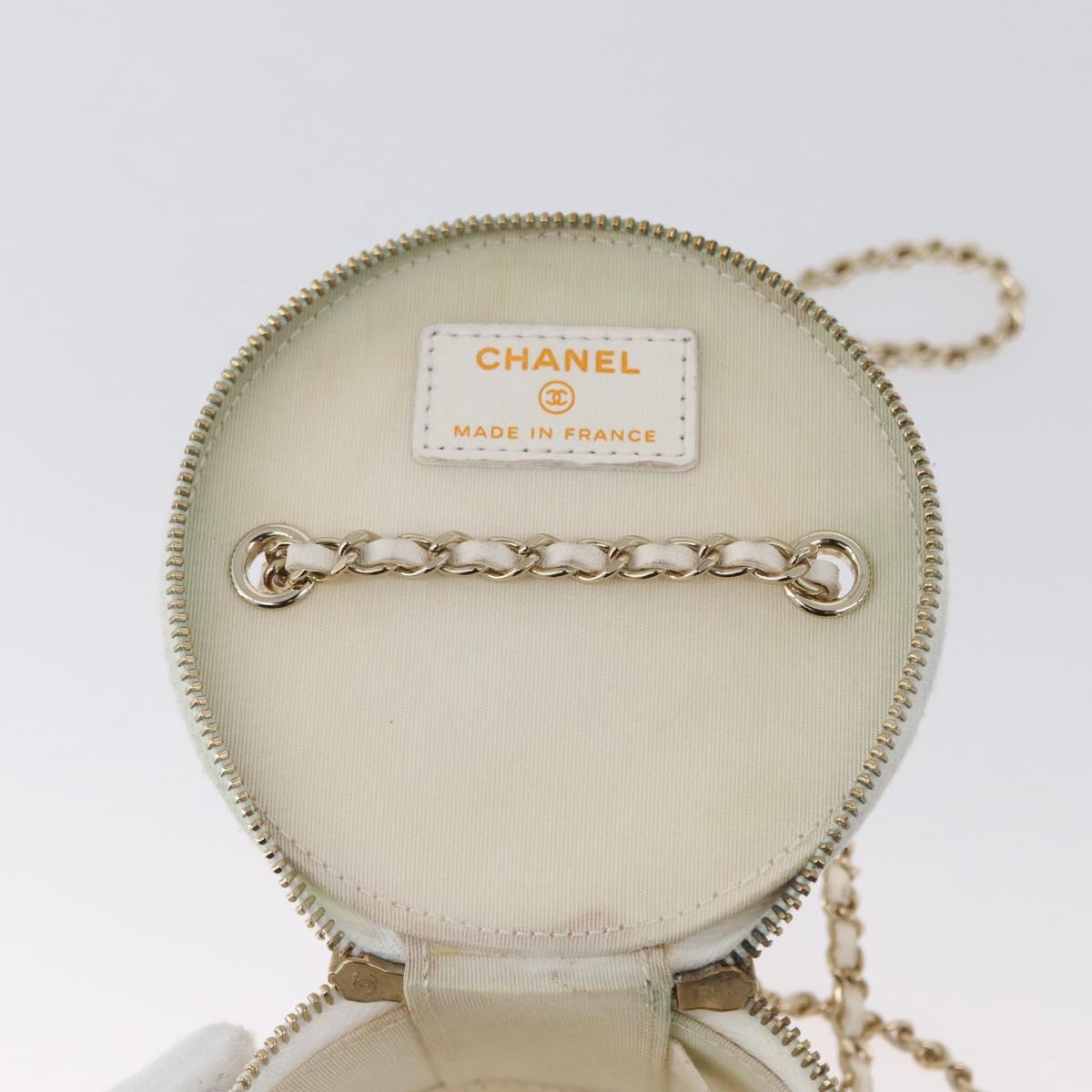 CHANEL Matelasse Chain Shoulder Bag Lamb Skin White Gold CC Auth 170857M