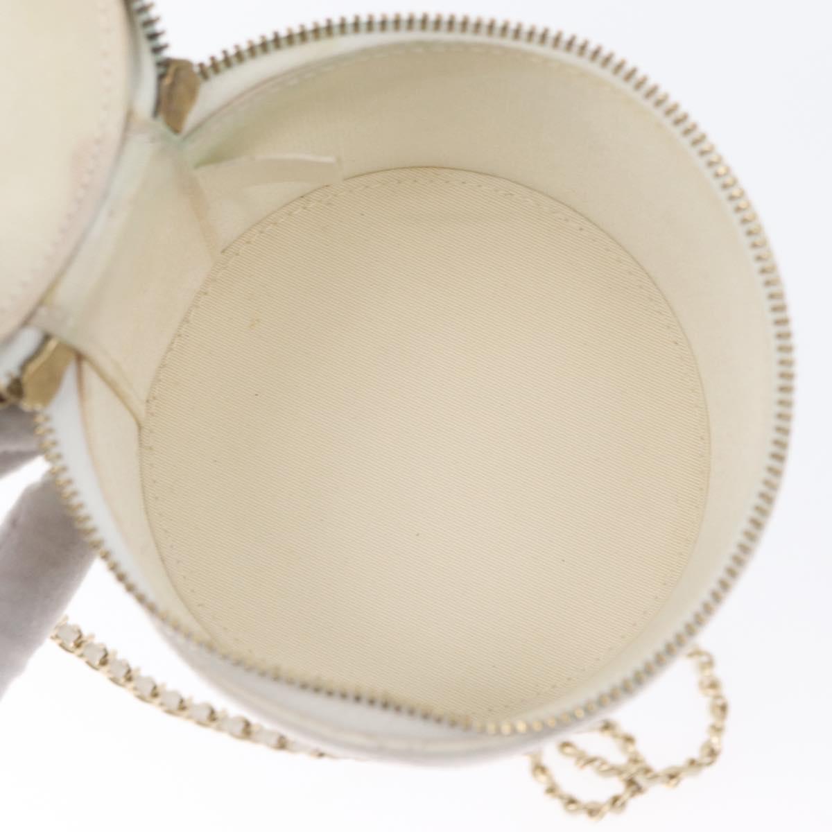 CHANEL Matelasse Chain Shoulder Bag Lamb Skin White Gold CC Auth 170857M