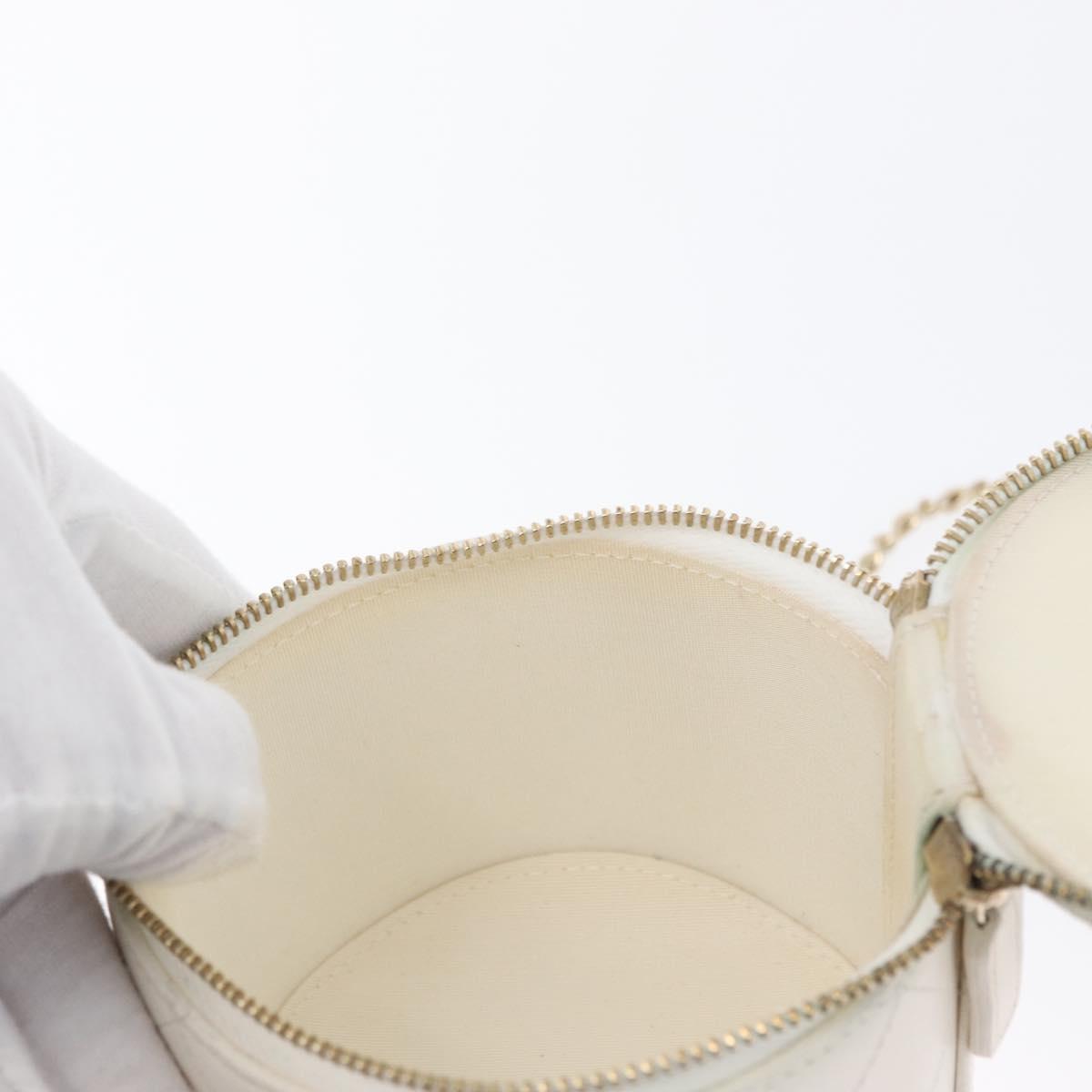 CHANEL Matelasse Chain Shoulder Bag Lamb Skin White Gold CC Auth 170857M