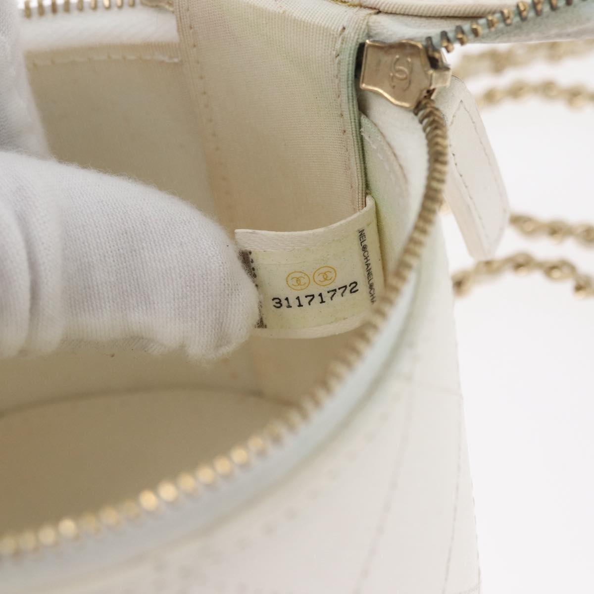 CHANEL Matelasse Chain Shoulder Bag Lamb Skin White Gold CC Auth 170857M