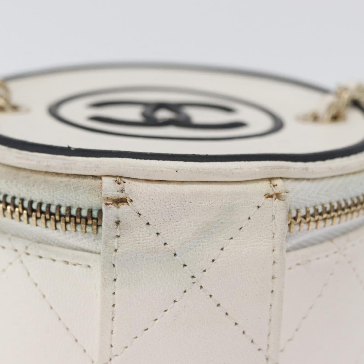 CHANEL Matelasse Chain Shoulder Bag Lamb Skin White Gold CC Auth 170857M