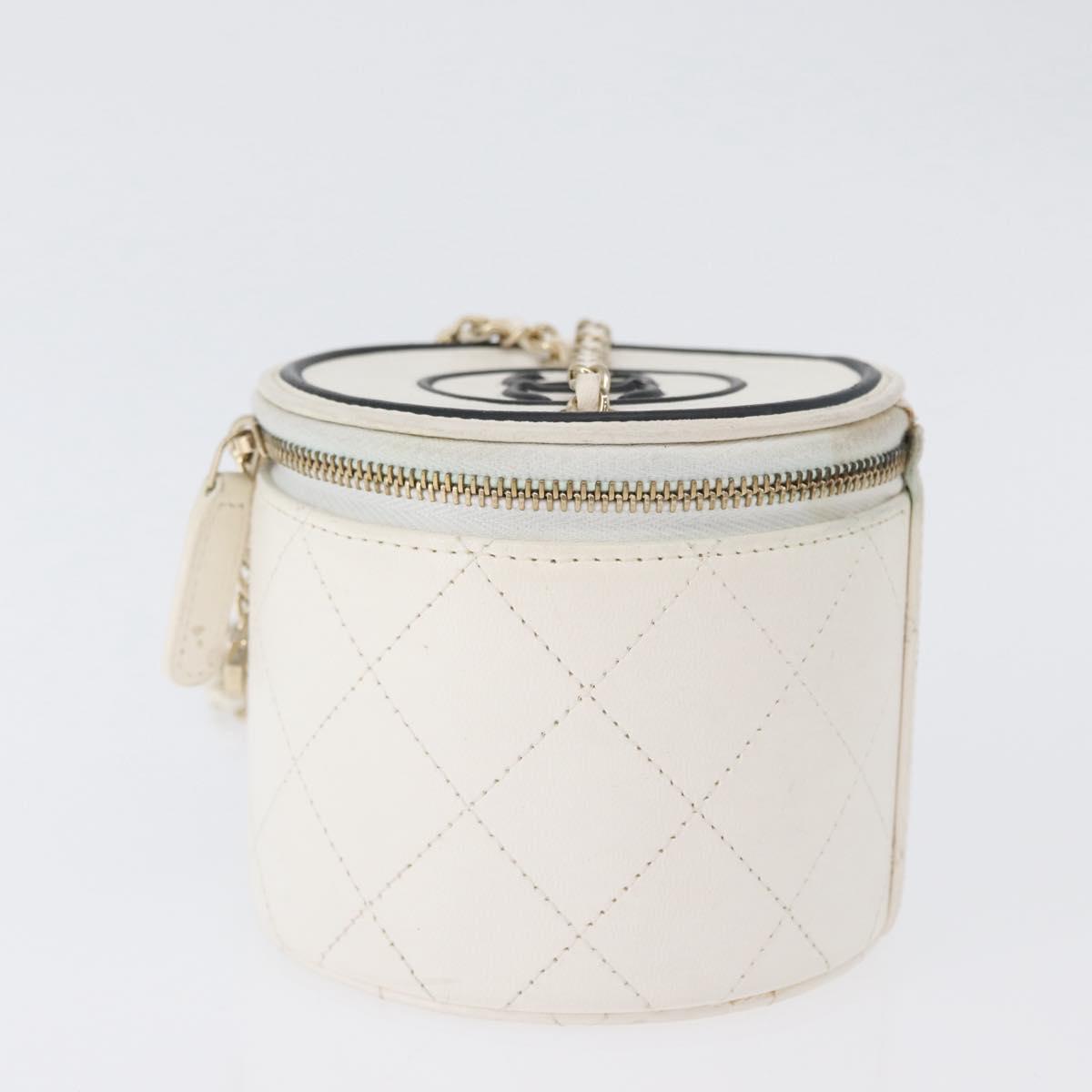 CHANEL Matelasse Chain Shoulder Bag Lamb Skin White Gold CC Auth 170857M