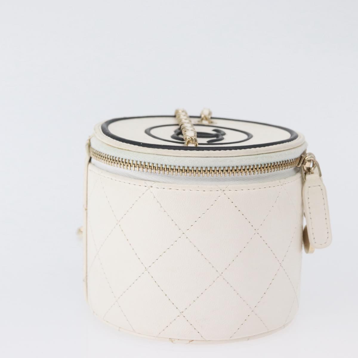 CHANEL Matelasse Chain Shoulder Bag Lamb Skin White Gold CC Auth 170857M